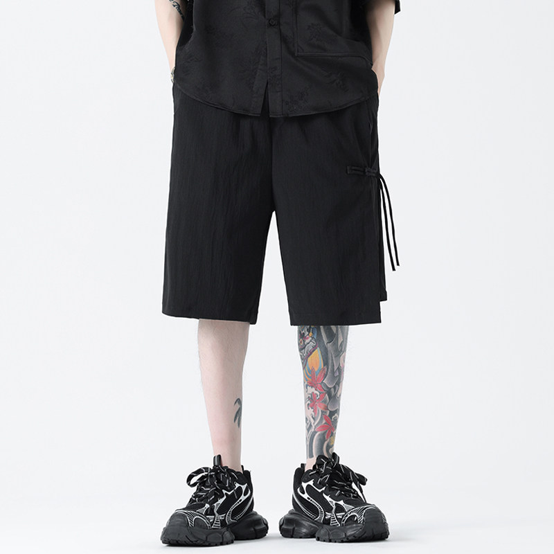 夏季风冰丝圧皱短裤新中式大码五分裤男A118-DK113P45控58,男装牛仔裤,电商A118