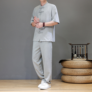 风夏季套装天丝亚麻短袖唐装轻奢茶服男A118-TZ2502P165控228图片