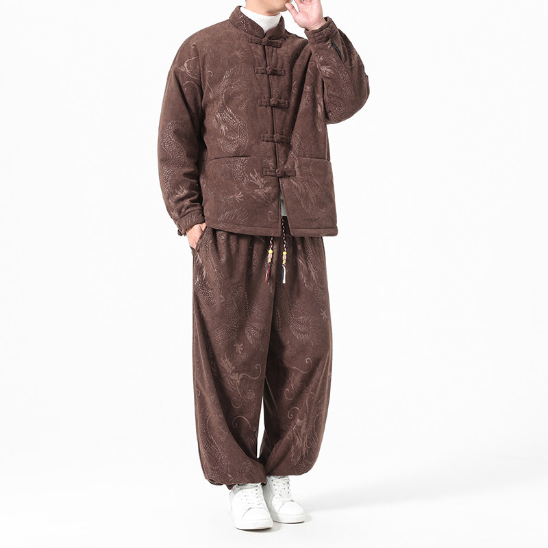 冬季风男装唐装灯芯绒龙纹棉衣套装A118-TZ7703P200抖音控328,男装棉衣,电商A118
