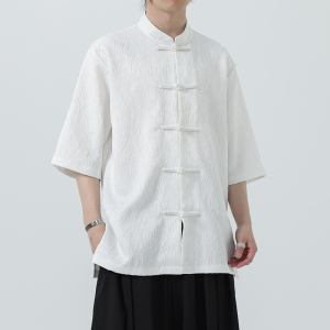 夏季风男装盘扣新中式刺绣唐装大码短袖衬衫A118-C09P70控98图片