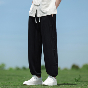 春夏风棉麻休闲裤盘扣新中式亚麻大码宽松长裤男A118-K301P75图片