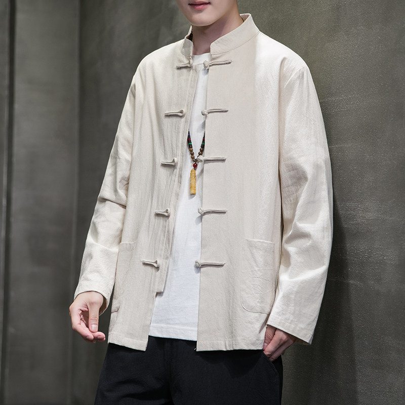 2025春秋风衬衫唐装长袖棉麻亚麻中式立领衬衣男A118-C817P45，男装衬衫，电商A118
