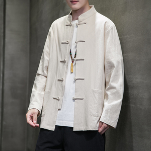 2025春秋风衬衫唐装长袖棉麻亚麻中式立领衬衣男A118-C817P45,男装衬衫,电商A118