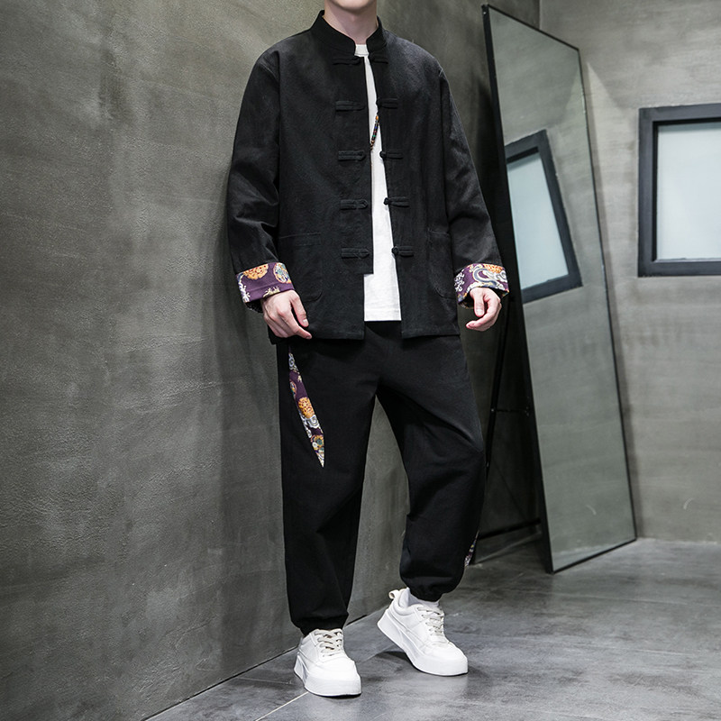 秋季风棉麻复古套装新中式唐装汉服两件套男A118-TZ205P105,男装休闲套装,电商A118