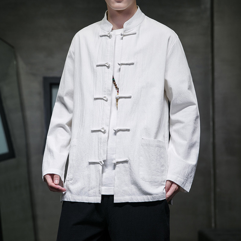 秋季风男装新中式唐装棉麻衬衫亚麻长袖大码汉服A118-C817P45,男装衬衫,电商A118