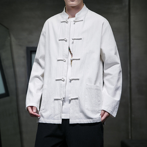 秋季风男装新中式唐装棉麻衬衫亚麻长袖大码汉服A118-C817P45图片