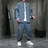 秋季风男装棉麻套装新中式唐装印花外套两件套A118-TZ205P105，男装休闲套装，电商A118