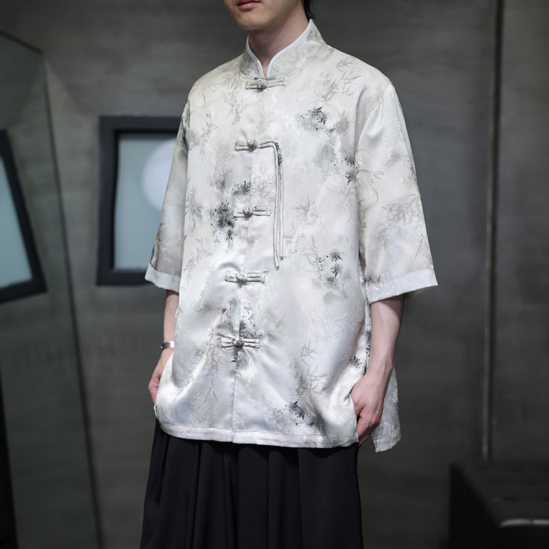 夏季风男装唐装短袖衬衫新中式大码宽松汉服A118-C19P65控98,男装衬衫,电商A118