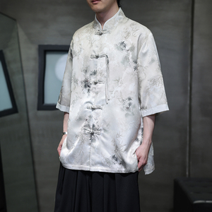 夏季风男装唐装短袖衬衫新中式大码宽松汉服A118-C19P65控98图片
