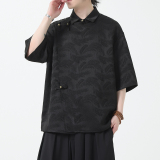 夏季风唐装男装五分袖衬衫复古提花铜扣衬衣A118-C08P65控88，男装T恤，电商A118