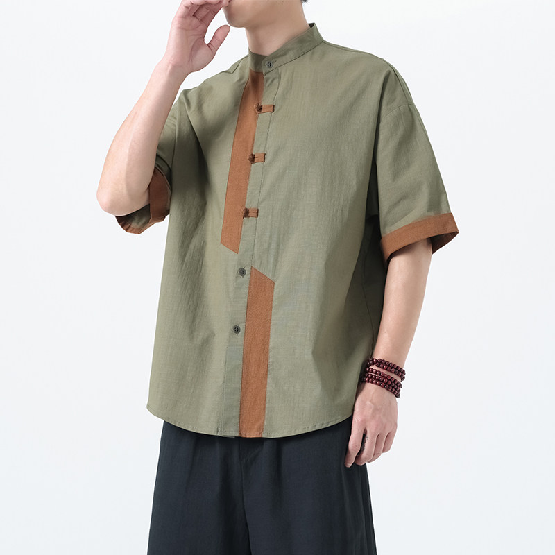 夏季风新款男装大码短袖衬衫大码复古唐装A118-C031P70控99,男装T恤,电商A118