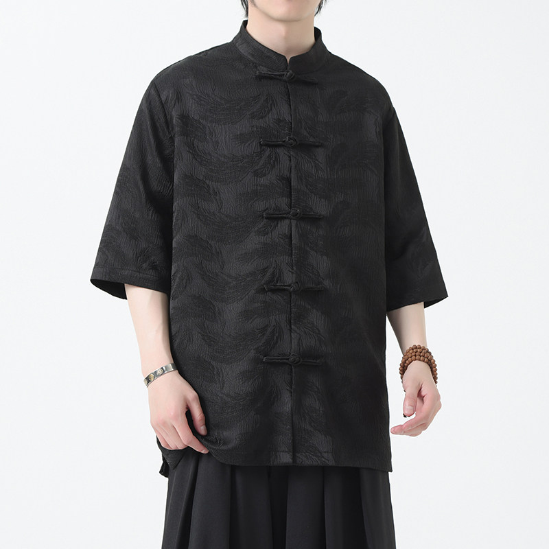 夏季风男装提花盘扣新中式刺绣唐装短袖衬衫A118-C07P70控98,男装T恤,电商A118