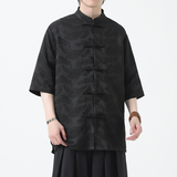 夏季风男装提花盘扣新中式刺绣唐装短袖衬衫A118-C07P70控98，男装T恤，电商A118