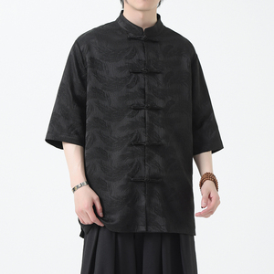 夏季风男装提花盘扣新中式刺绣唐装短袖衬衫A118-C07P70控98图片