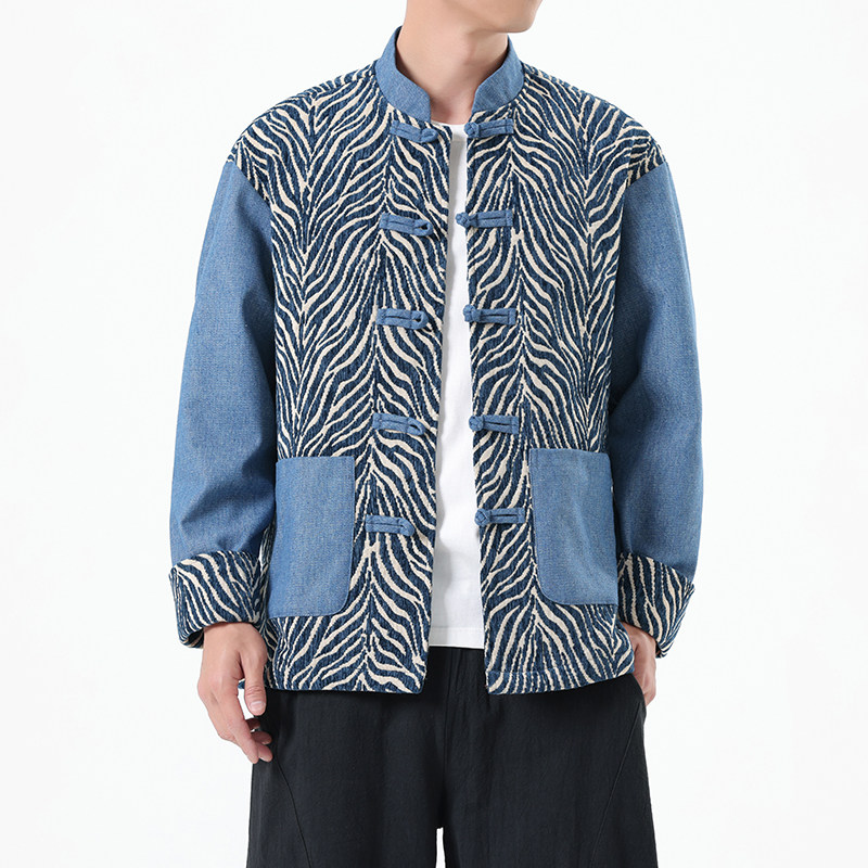 秋季风牛仔夹克新中式唐装大码复古拼接外套男A118-A8807P125，男装工装外套，电商A118