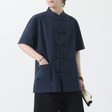 夏季风男装新中式棉麻衬衫唐装短袖复古衬衣A118-C815P40控68，男装衬衫，电商A118