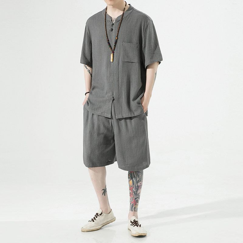 夏季亚麻套装风棉麻T恤大码五分裤男A118-TZ201-P110-控168,男装牛仔裤,电商A118
