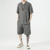 夏季亚麻套装风棉麻T恤大码五分裤男A118-TZ201-P110-控168，男装牛仔裤，电商A118