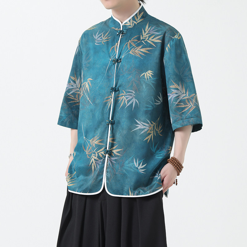 夏季风冰丝唐装半袖印花盘扣中式短袖衬衣男A118-C02P65控88,男装T恤,电商A118