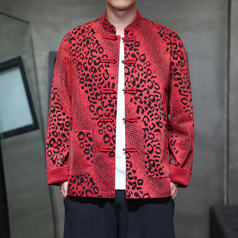 春季风男装新中式夹克麂皮绒唐装汉服豹纹外套A118-A8816P120，男装夹克，电商A118