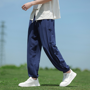 春夏风亚麻休闲裤新中式棉麻大码盘扣束脚裤男A118-K301P75图片