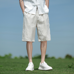 纯亚麻夏季风短裤新中式直筒复古五分裤男A118-DK906P95,男装牛仔裤,电商A118