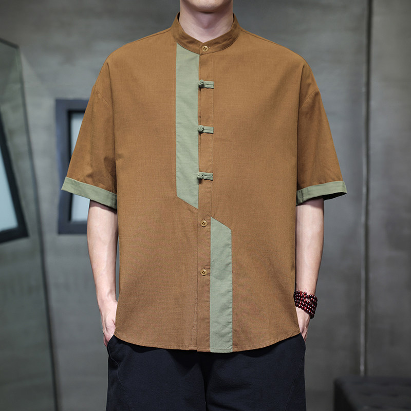 2025夏季风新中式唐装复古大码短袖衬衫男A118-C031P70控99,男装衬衫,电商A118