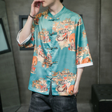 风夏季冰丝印花上衣短袖衬衫唐装衬衣男DS-A118-C801-P65控98，男装衬衫，电商A118