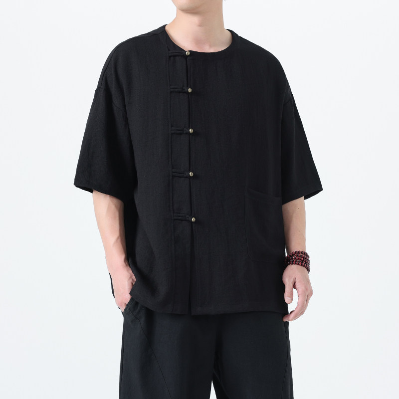 新中式夏季唐装男装复古短袖圆领铜扣大码T恤A118-T008P70控99,男装T恤,电商A118