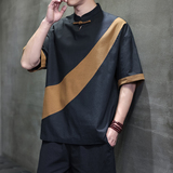 夏季风男装棉麻拼接复古唐装汉服大码短袖A118-T006P65控99，男装T恤，电商A118