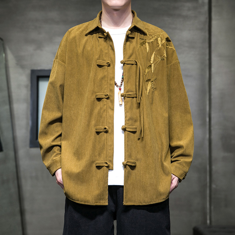 秋季风男装灯芯绒刺绣新中式长袖唐装衬衫外套A118-C822P70，男装衬衫，电商A118
