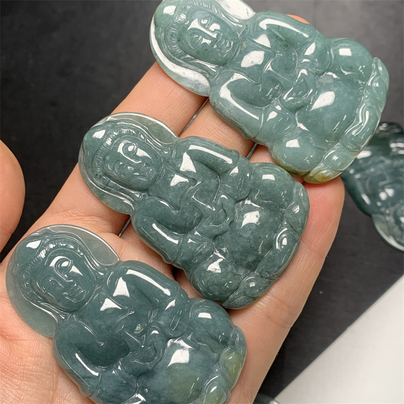 冰种蓝水观音天然翡翠吊坠批发危料A货翡翠玉石观音菩萨项坠挂件