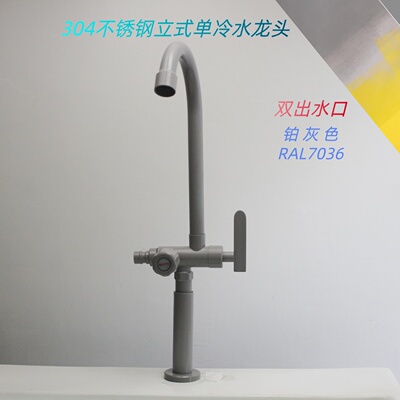 304不锈钢加长双用双开关单冷水龙头浅象牙色RAL1015