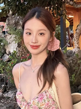 气质粉色玫瑰花抓夹法式复古花朵发抓度假拍照头花发夹头饰发饰女