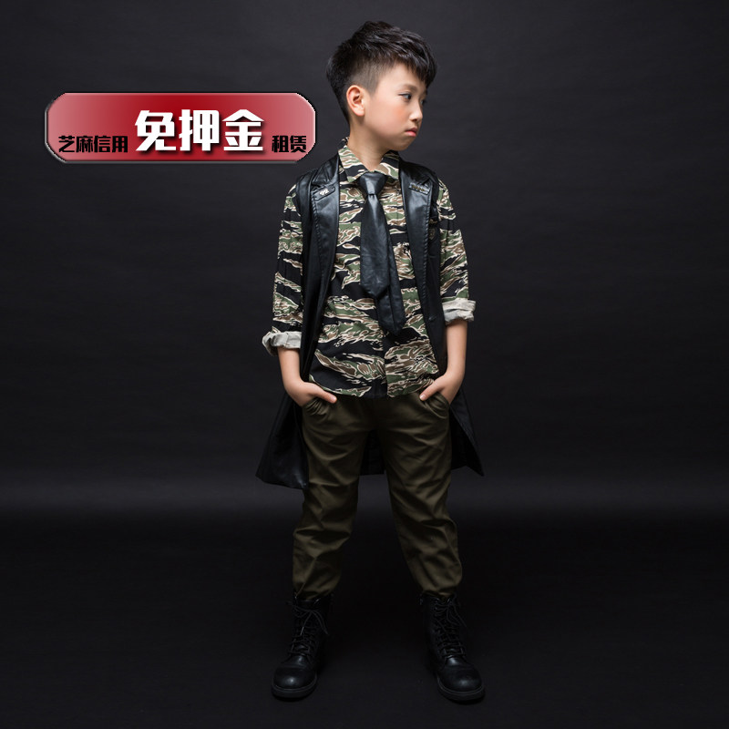 男童硬汉潮服出租男生模特走秀阳刚迷彩服装租赁男孩原创私服cf26