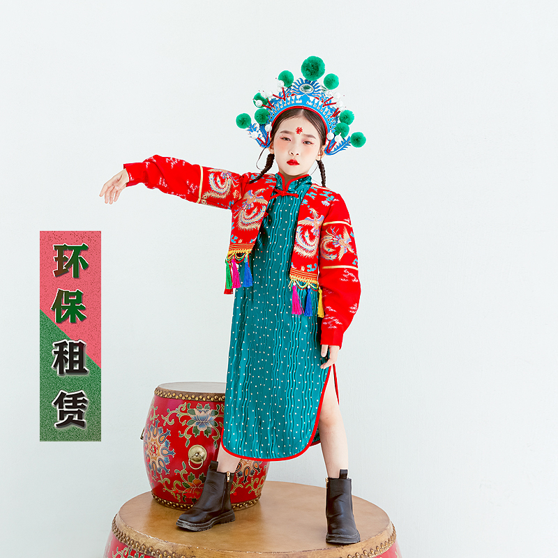 出租国潮旗袍女童国风走秀童装模特演出服国粹时装霸气潮服新gc96