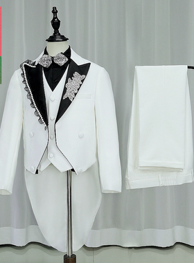 出租男童白色燕尾礼服租赁儿童弹琴时尚高端轻奢长款西装套装N217