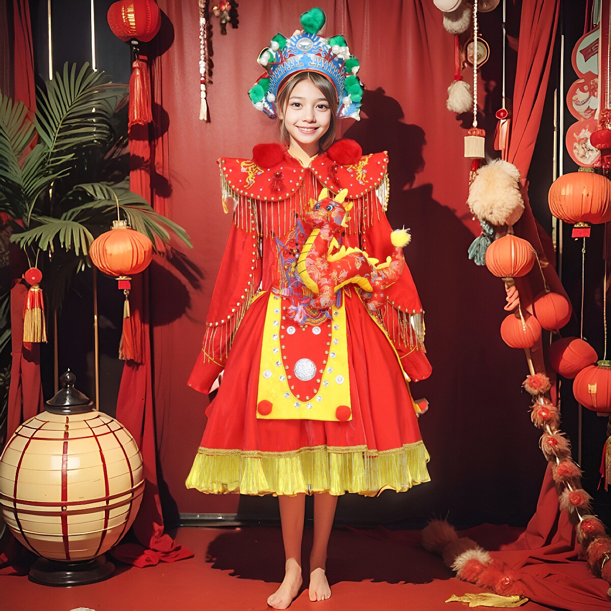 租赁儿童礼服女童唱戏曲俏武旦穆桂英挂帅演出服2024新款古风高端