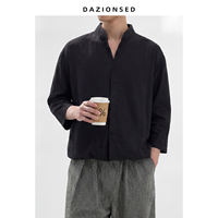 DAZO's minimalist design of a semi-cardigan with a stand-up collar and three-quarter sleeves, featuring a neutral summer collection thumbnail 2