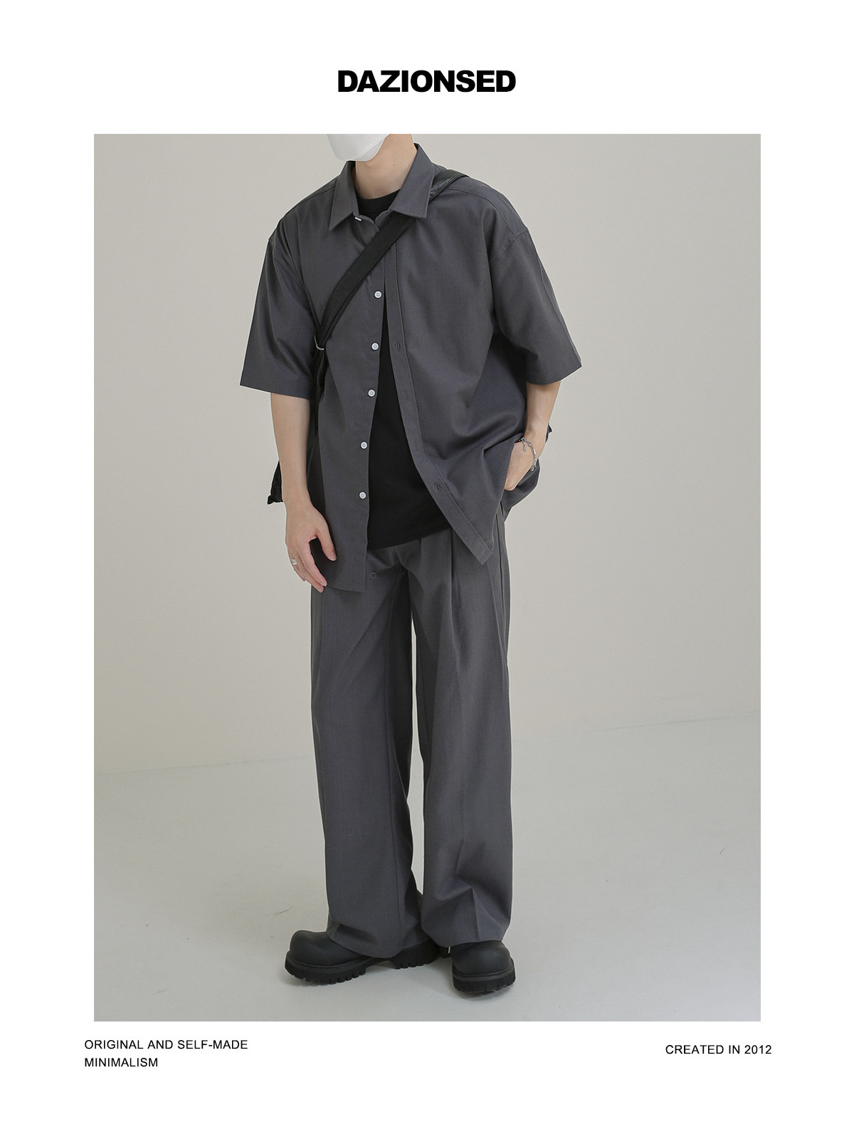 DAZO 봄 여름 얇은 게으른 통근 정장 남성 반팔 셔츠 정장 바지 투피스 세트 클린 핏