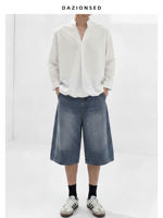 DAZO's minimalist design of a semi-cardigan with a stand-up collar and three-quarter sleeves, featuring a neutral summer collection thumbnail 5