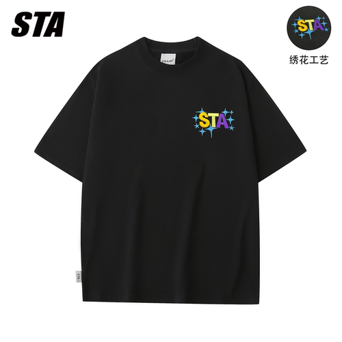 STA GJDP国潮新款刺绣重磅短袖T恤男女宽松纯棉美式情侣装