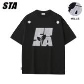 休闲情侣夏季 潮牌T恤叶子刺绣宽松纯棉重磅短袖 上衣 GJDP新款 STA