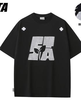 STA GJDP新款潮牌T恤叶子刺绣宽松纯棉重磅短袖休闲情侣夏季上衣