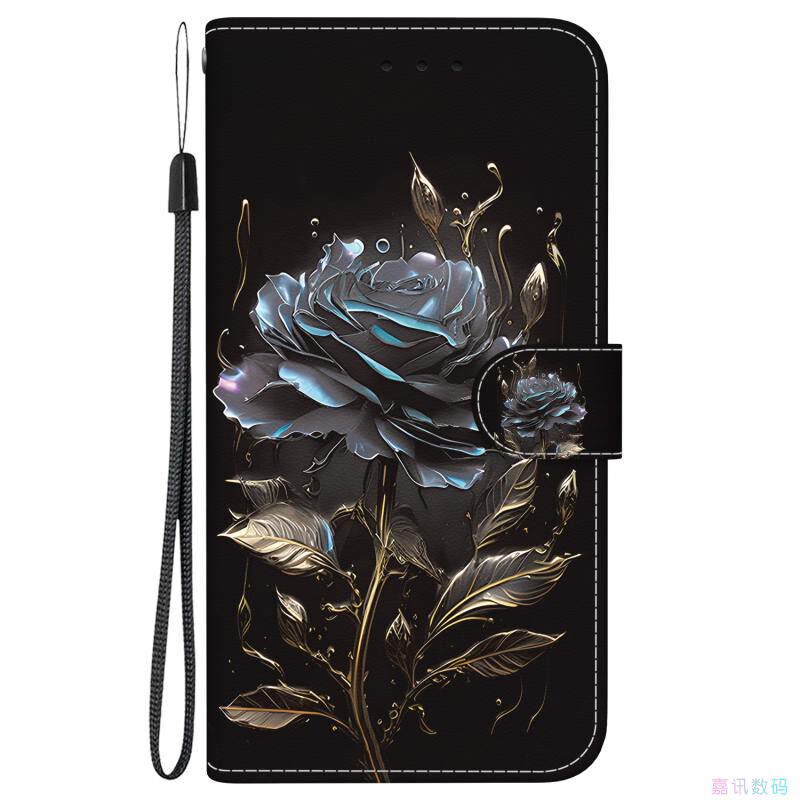 黑玫瑰适用GalaxyS24/S23/S22/S21 5G三星翻盖手机壳S20/S10/S9/S8 Ultra/FE/PLUS/+ 4G皮套防摔保护套电话壳