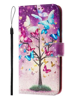 彩蝴蝶适用GalaxyS25/S24/S23/S22/S21 Ultra/Plus+/FE 5G三星翻盖手机壳S20/S10 4G皮套防摔保护套电话壳