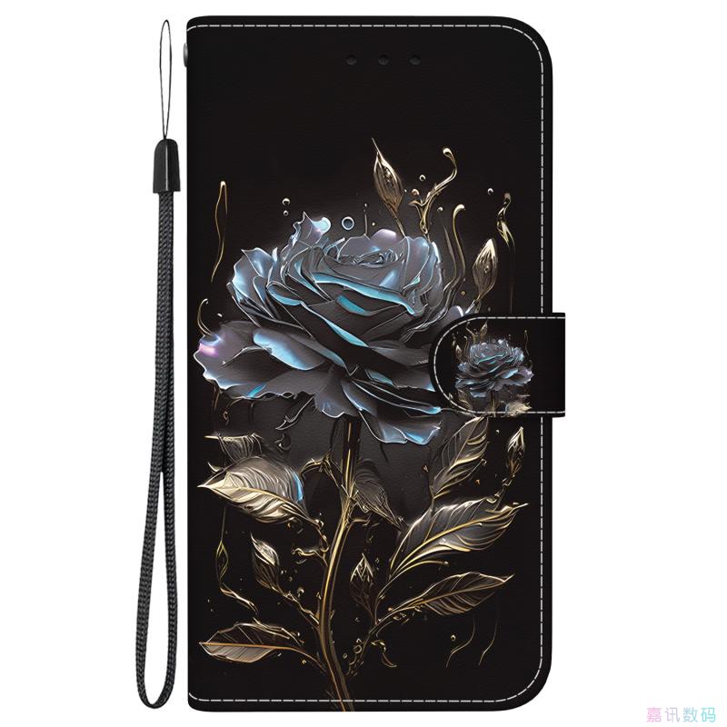 黑玫瑰适用Galaxy A10/A20/A30/A40/A50 三星翻盖手机壳A70 S/E皮套防摔保护套男女电话壳