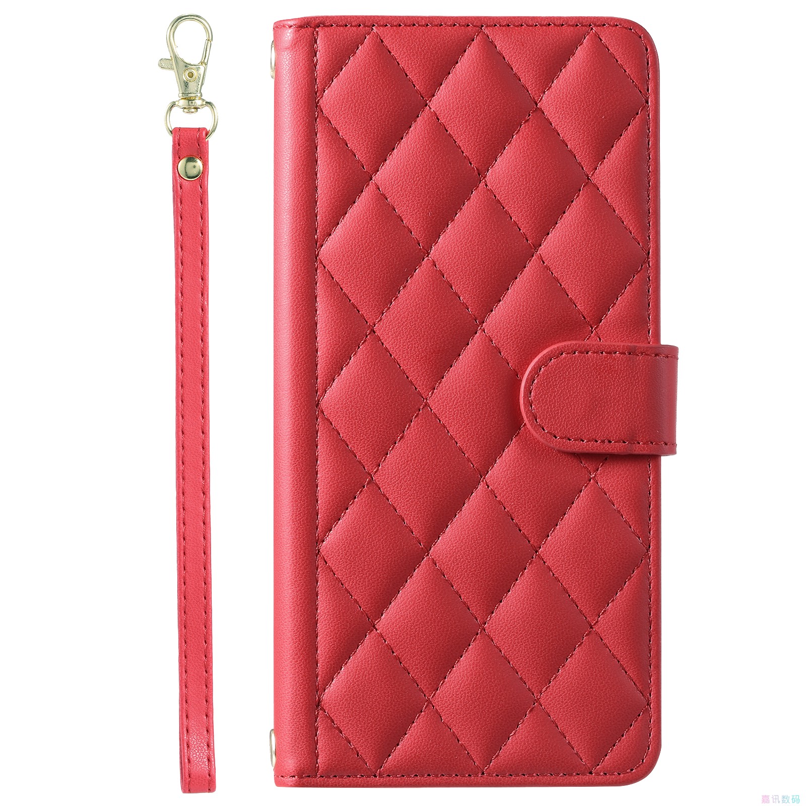菱形格红适用GalaxyS25/S24/S23/S22/S21/S20 ULTRA/Plus+/FE三星翻盖手机壳长挂绳S10斜挎挂脖皮套