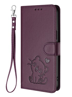 笑脸猫深紫适用GalaxyS25/S24/S23/S22/S21 Ultra/Plus+/FE 5G三星翻盖手机壳S20/S10 皮套防摔保护套电话壳