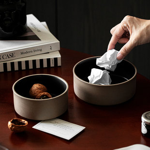 侘寂风大号烟灰缸复古陶瓷桌面垃圾桶民宿会所酒店餐厅专用